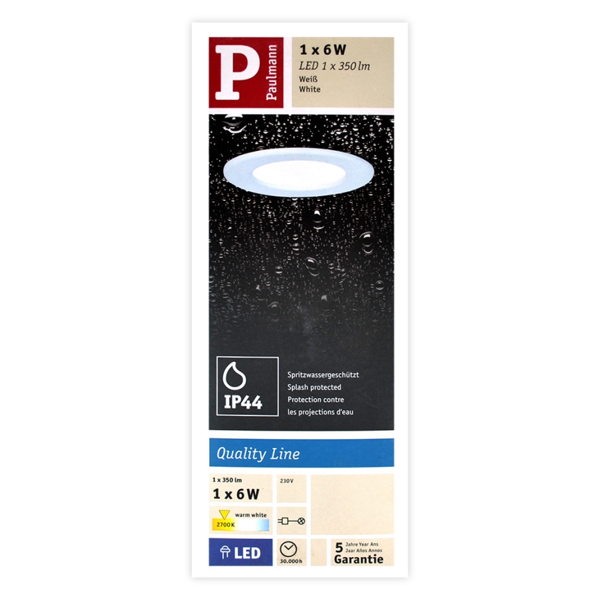 Paulmann 92061 - LED/6W IP44 Kylpyhuoneen upotettu valo QUALITY LINE 230V