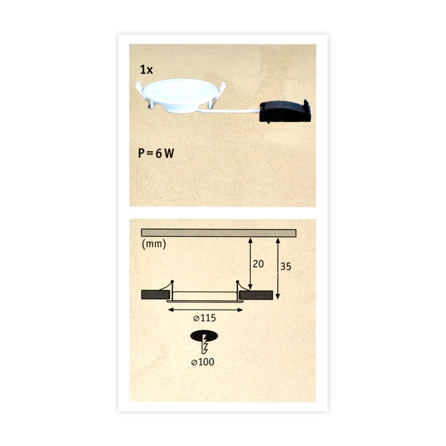 Paulmann 92061 - LED/6W IP44 Kylpyhuoneen upotettu valo QUALITY LINE 230V