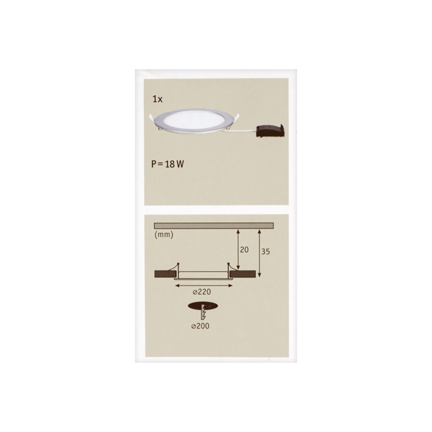 Paulmann 92075 - LED/18W Kylpyhuoneen upotettu valo QUALITY LINE 230V IP44