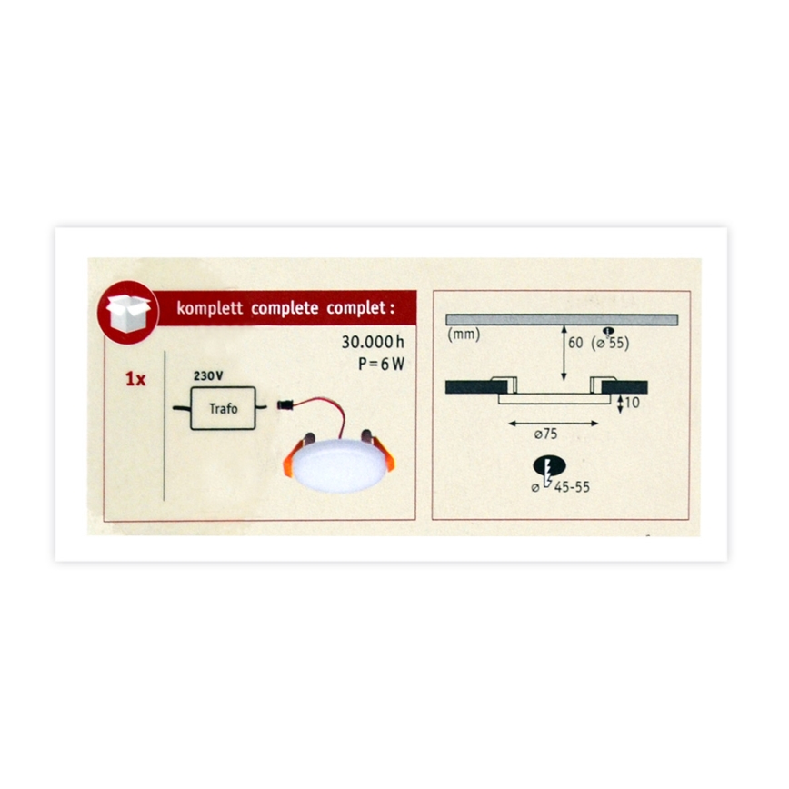 Paulmann 92387 - LED/4,5W IP44 Kylpyhuoneen upotettu valo VARIFIT 230V