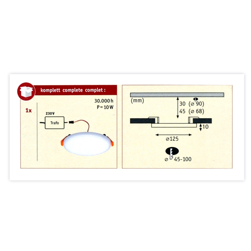 Paulmann 92388 - LED/8,5W IP44 Kylpyhuoneen upotettu valo VARIFIT 230V