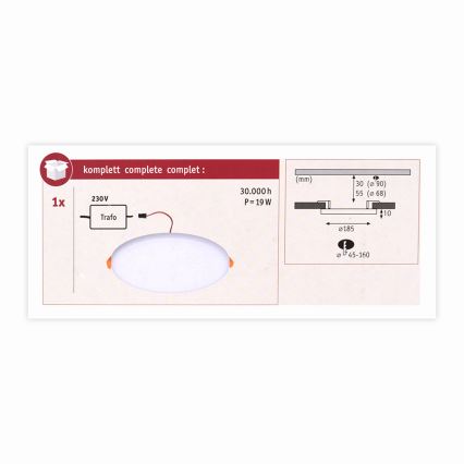 Paulmann 92389 - LED/17W IP44 Kylpyhuoneen upotettu valo VARIFIT 230V