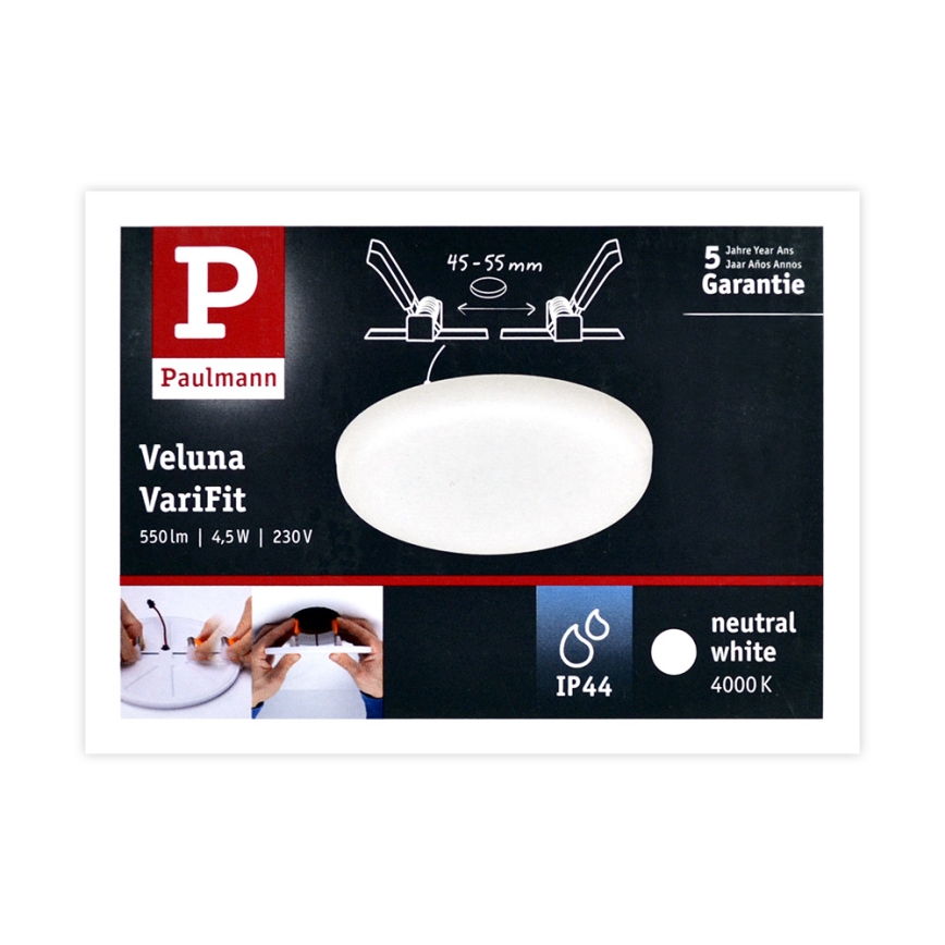 Paulmann 92390 - LED/4,5W IP44 Kylpyhuoneen upotettu valo VARIFIT 230V