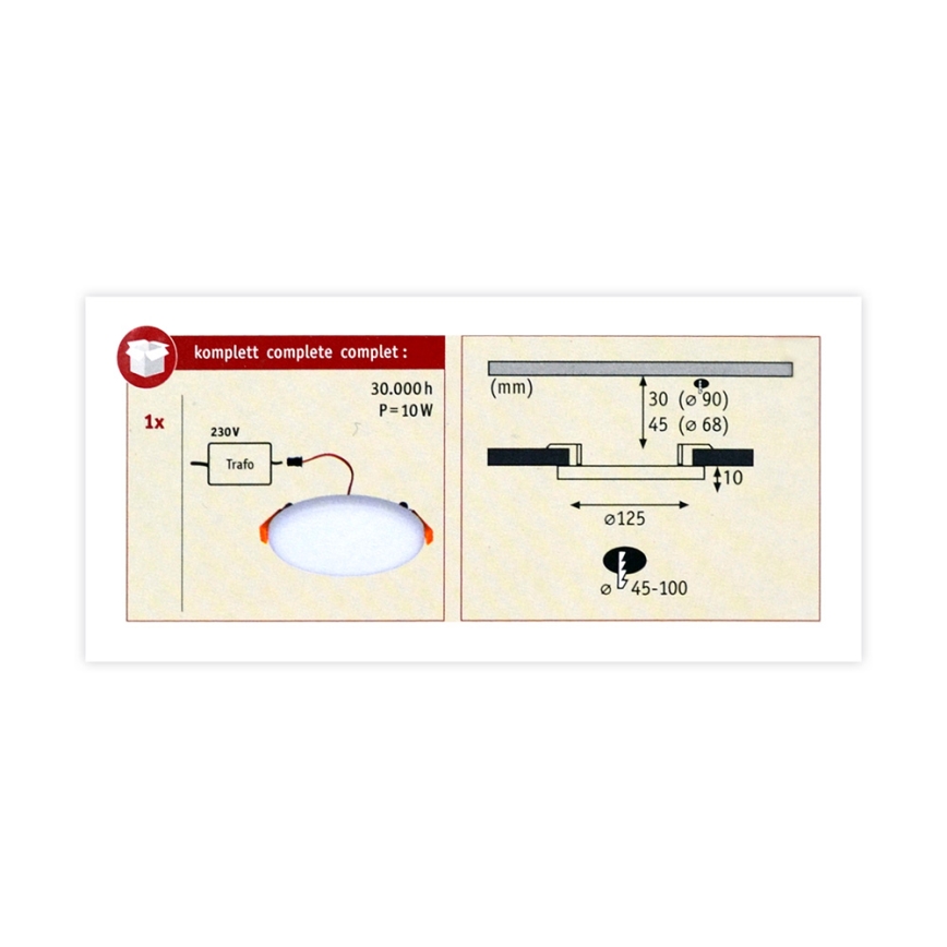 Paulmann 92391 - LED/8,5W IP44 Kylpyhuoneen upotettu valo VARIFIT 230V