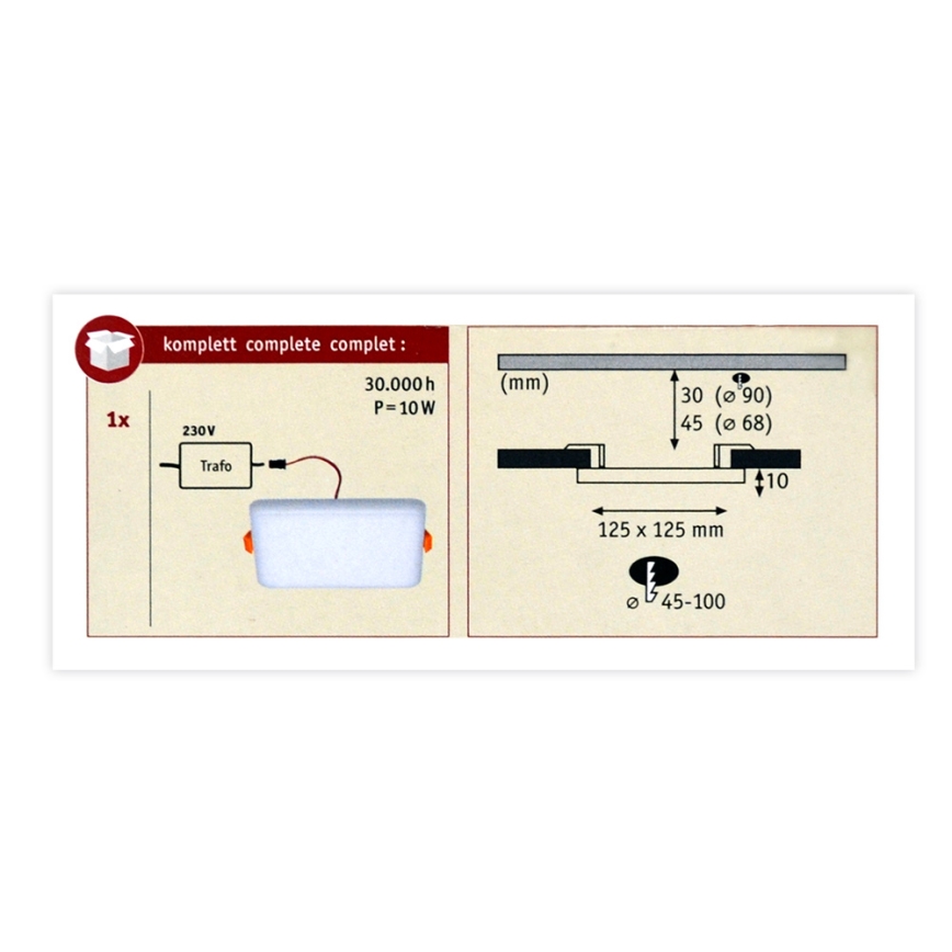 Paulmann 92397 - LED/8,5W IP44 Kylpyhuoneen upotettu valo VARIFIT 230V