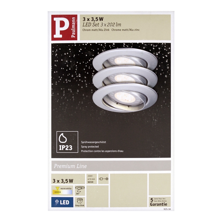 Paulmann 92516 - SETTI 3xLED-GU10/3,5W Kylpyhuoneen upotettu valo PREMIUM LINE 230V