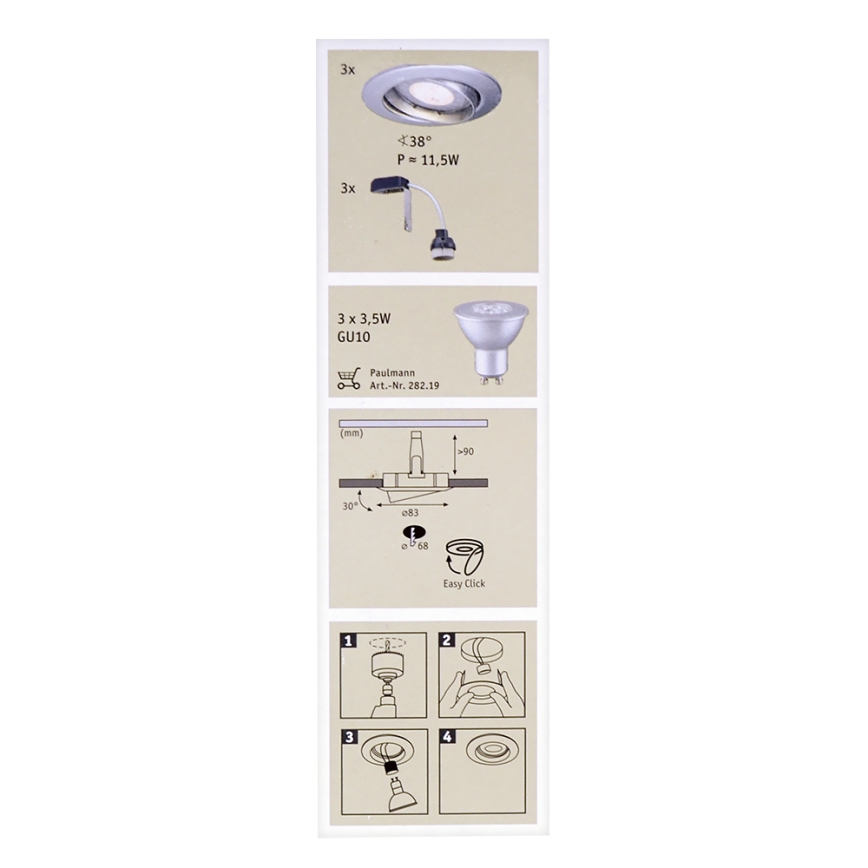 Paulmann 92516 - SETTI 3xLED-GU10/3,5W Kylpyhuoneen upotettu valo PREMIUM LINE 230V