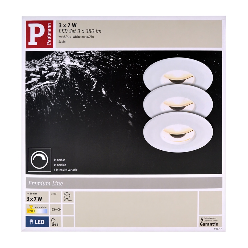 Paulmann 92847 - SETTI 3xLED/7W IP65 Himmennettävä kylpyhuoneen kattovalaisin COIN 230V