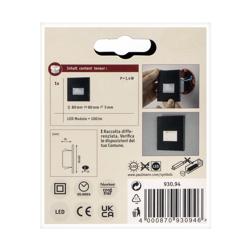 Paulmann 93094 - LED/1,2W Portaikon valo EDGE 230V