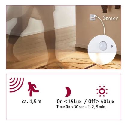 Paulmann 93133 - LED/1,2W Portaikon valo anturilla EDGE 230V valkoinen