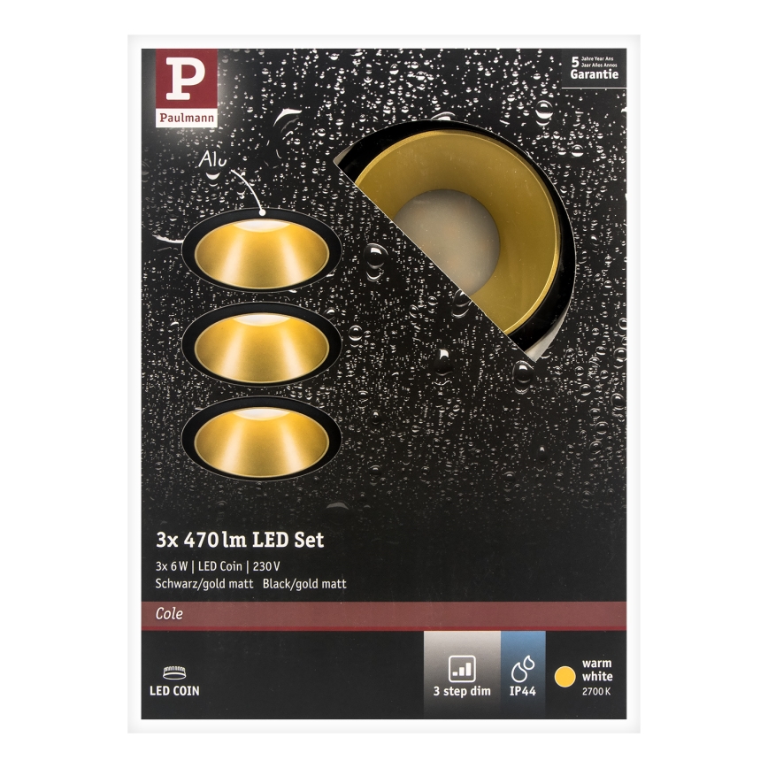 Paulmann 93404 - SADA 3xLED/6,5W IP44 Himmennettävä upotettava kylpyhuonevalo COLE 230V