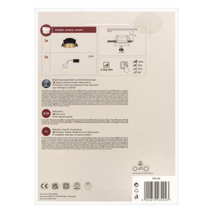 Paulmann 93404 - SADA 3xLED/6,5W IP44 Himmennettävä upotettava kylpyhuonevalo COLE 230V