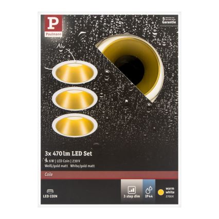 Paulmann 93406 - SET 3xLED/6,5W IP44 Himmennettävä upotettava kylpyhuonevalo COLE 230V