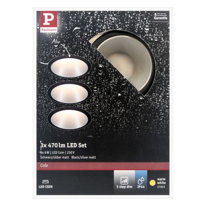 Paulmann 93408 - SET 3xLED/6,5W IP44 Himmennettävä upotettava kylpyhuonevalo COLE 230V