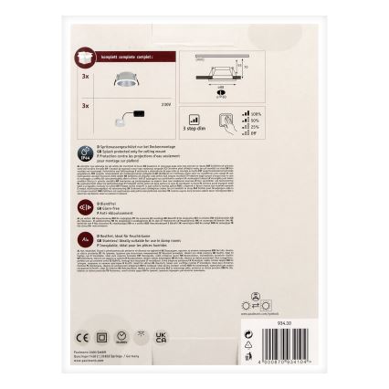 Paulmann 93410 - SET 3xLED/6,5W IP44 Himmennettävä upotettava kylpyhuonevalo COLE 230V