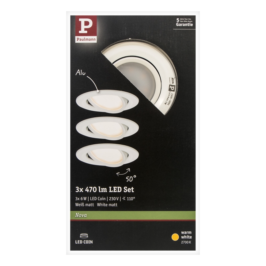 Paulmann 93449 - SETTI 3xLED/6,5W IP23 Kylpyhuoneen upotettu valo NOVA 230V
