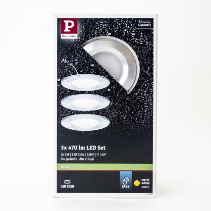 Paulmann 93462 - SETTI 3xLED/6W IP44 Kylpyhuoneen upotettu valo NOVA 230V
