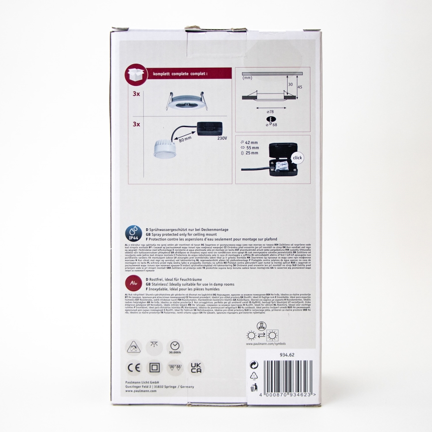 Paulmann 93462 - SETTI 3xLED/6W IP44 Kylpyhuoneen upotettu valo NOVA 230V