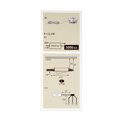 Paulmann 93579 - SETTI 3xLED/3,8W Upotettu valo PREMIUM 230V