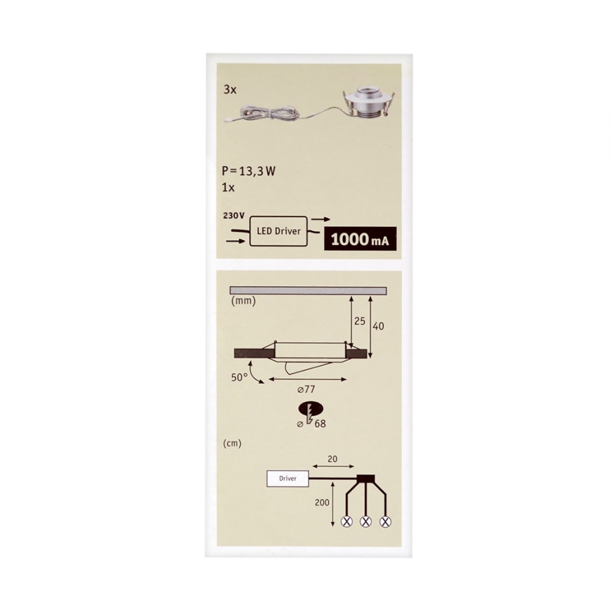 Paulmann 93579 - SETTI 3xLED/3,8W Upotettu valo PREMIUM 230V