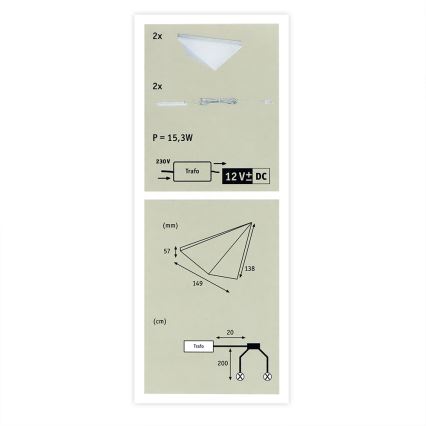 Paulmann 93584 - SETTI 2xLED/6,2W IP44 Huonekalujen valaistus KITE 230V