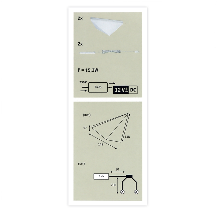 Paulmann 93584 - SETTI 2xLED/6,2W IP44 Huonekalujen valaistus KITE 230V