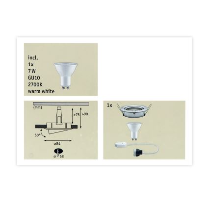 Paulmann 93603 - Upotettava spottivalo kylpyhuoneeseen NOVA LED-GU10/7W IP23 230V