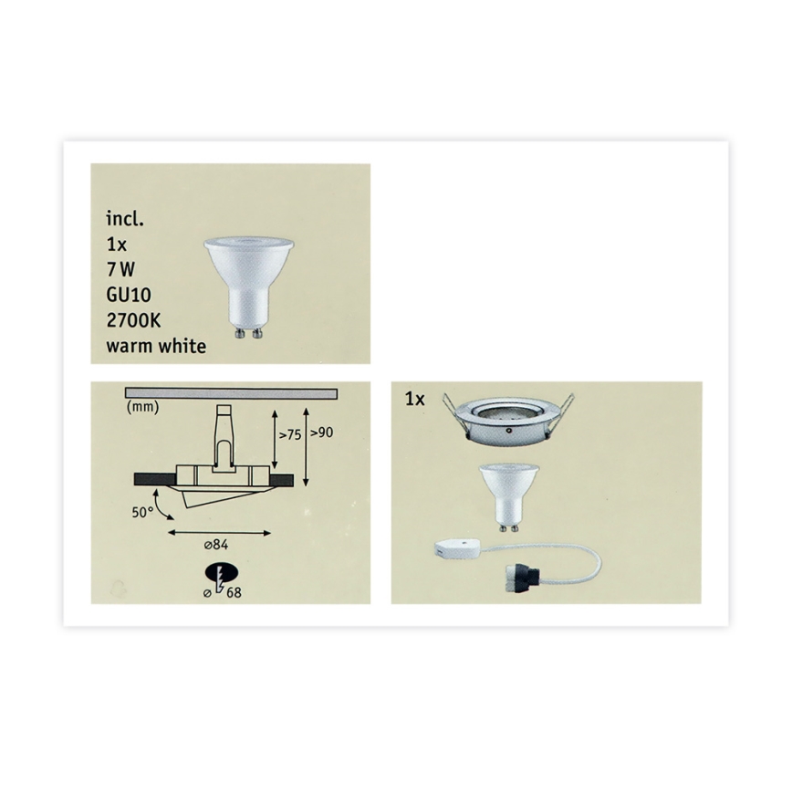 Paulmann 93603 - Upotettava spottivalo kylpyhuoneeseen NOVA LED-GU10/7W IP23 230V