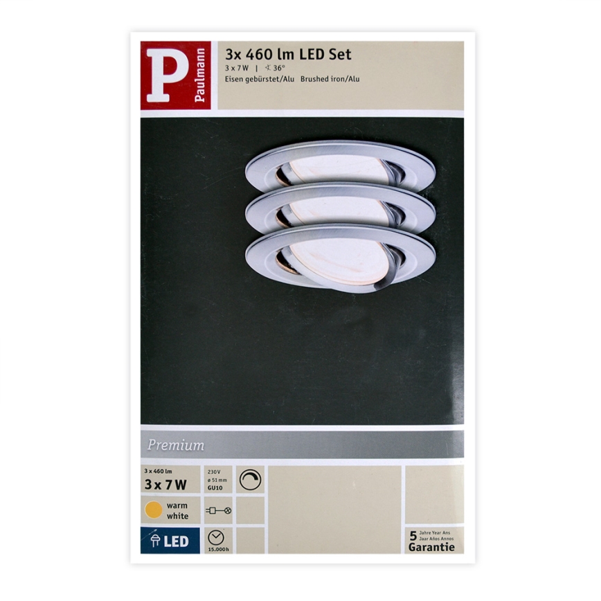 Paulmann 93607 - SETTI 3x LED GU10 / 7W IP23 himmennettävä kylpyhuoneen valo NOVA 230V