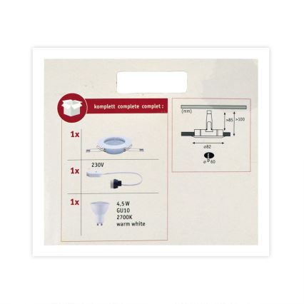Paulmann 93658 - LED-GU10/4,5W Upotettu valo 230V