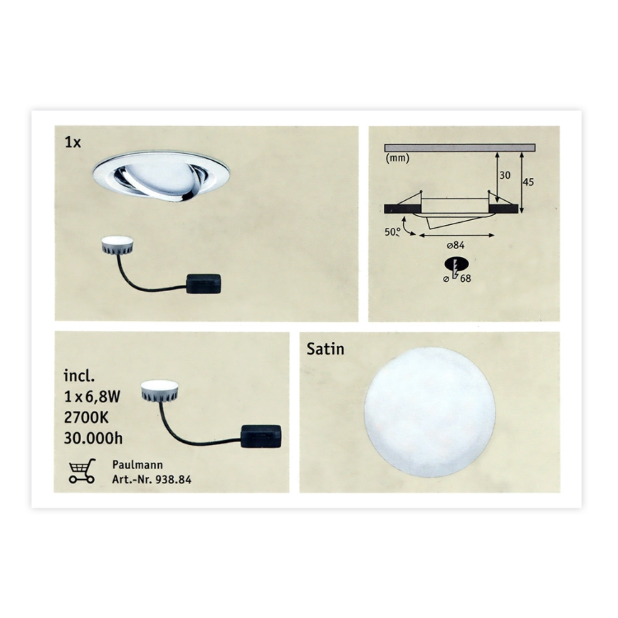 Paulmann 93867 - 1xLED/6,8W IP23 Kylpyhuoneen upotettu valo COIN 230V