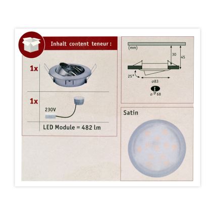 Paulmann 93963 - LED/7W IP23 Kylpyhuoneen himmennettävä upotettava valo COIN 230V