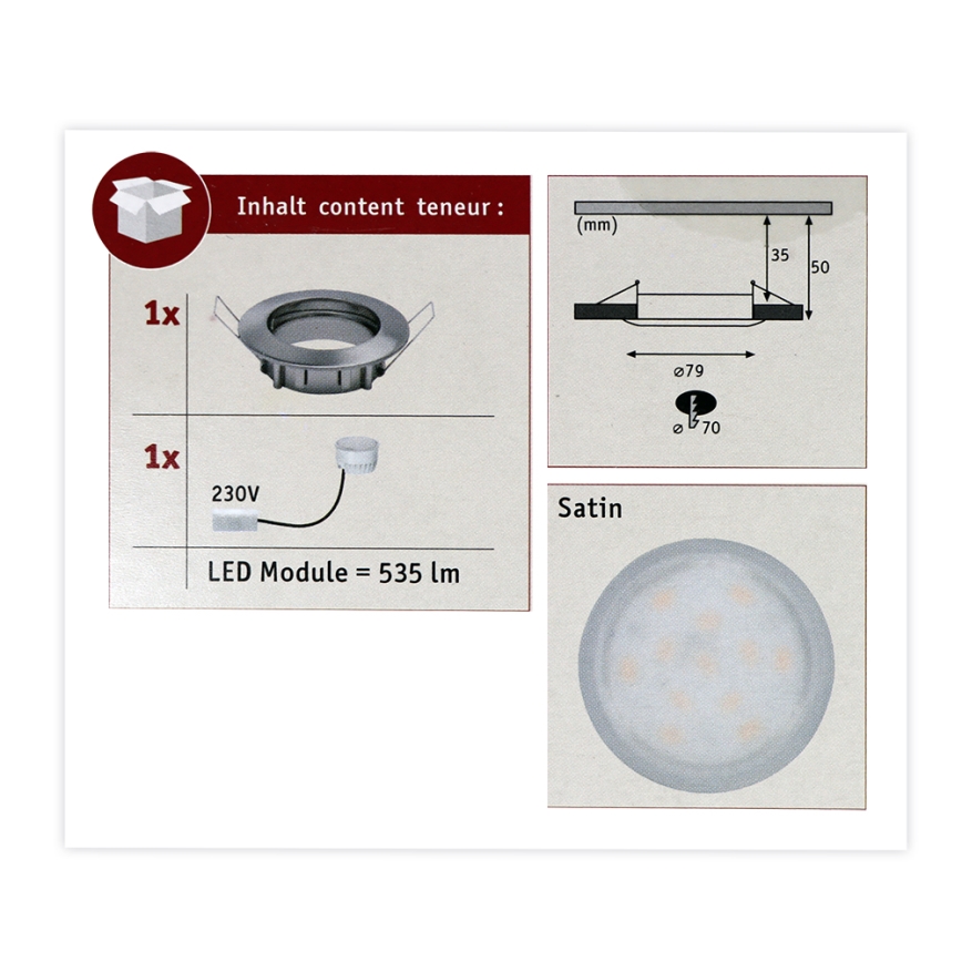 Paulmann 93975 - LED/6,8W IP44 Kylpyhuoneen upotettava valo COIN 230V