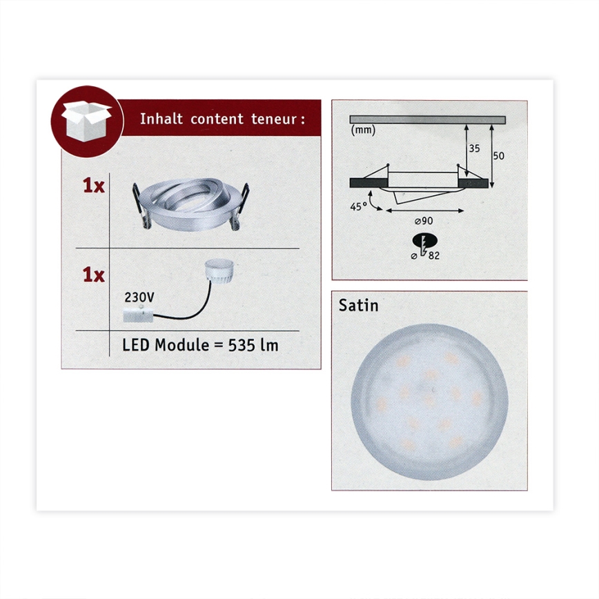 Paulmann 93983 - LED/6,8W IP23 Kylpyhuoneen upotettu valo COIN 230V