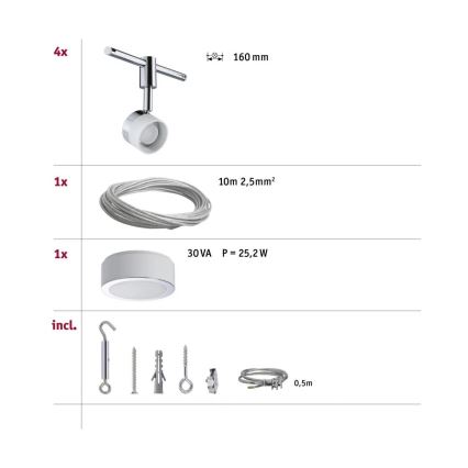 Paulmann 94080 - SETTI 4xLED/4,8W Kohdevalo kiskojärjestelmään STAGE 230V kiiltävä kromi