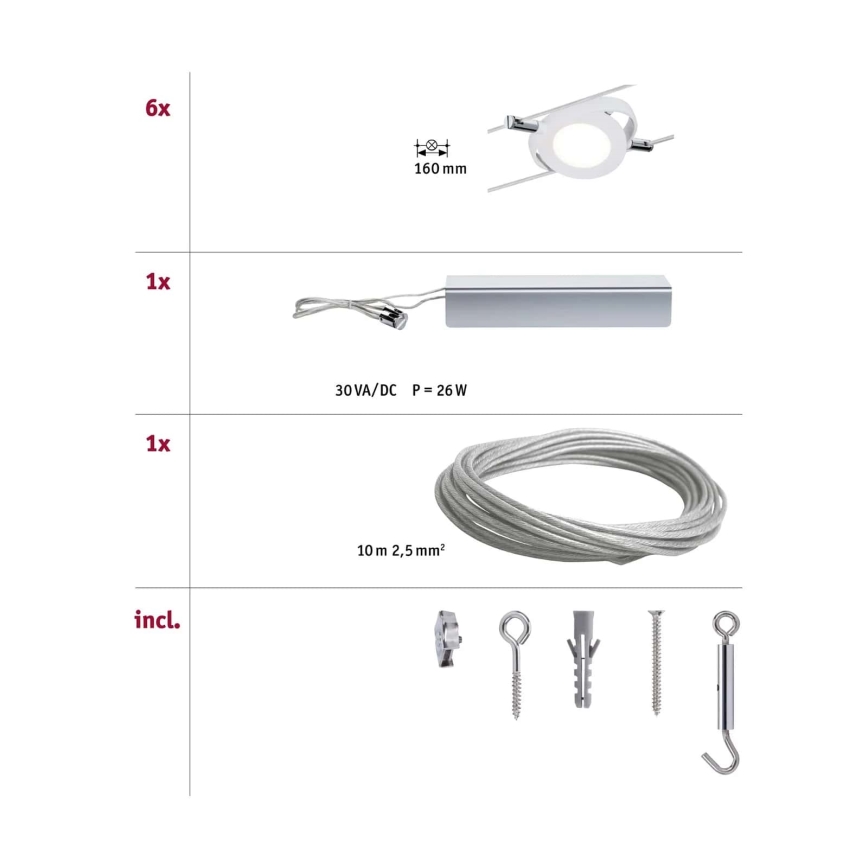 Paulmann 94106 - SETTI 6xLED/4W Kohdevalo johtosysteemiin ROUNDMAC 230V valkoinen