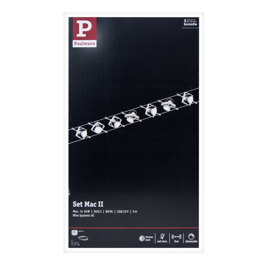 Paulmann 94152 - SETTI 7xGU5,3/10W Kohdevalo johtosysteemiin MAC 230V mattakromi