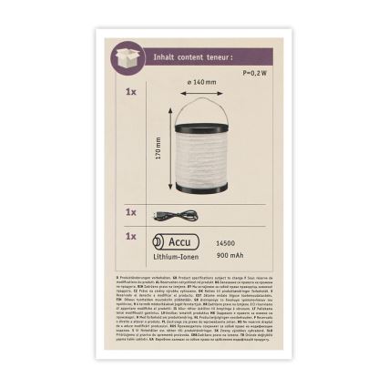Paulmann 94169 - LED/0,2W IP44 Koristevalo ulkokäyttöön MOBILE 3,7V