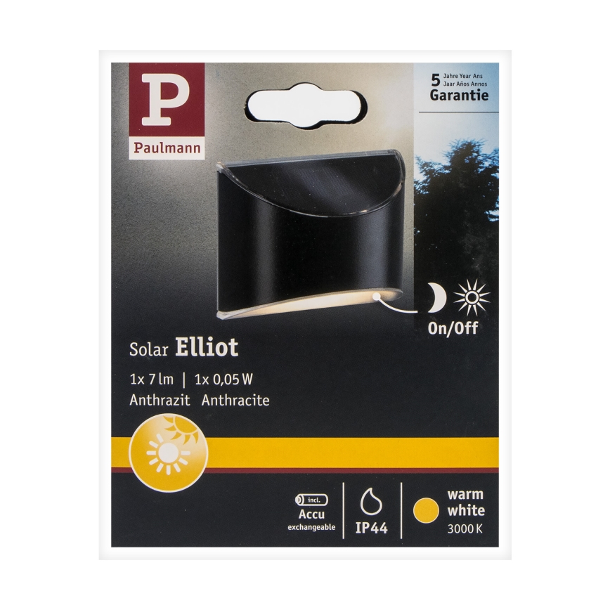 Paulmann 94233 - LED/0,05W IP44 Aurinkokenno seinävalo ELLIOT 1,2V