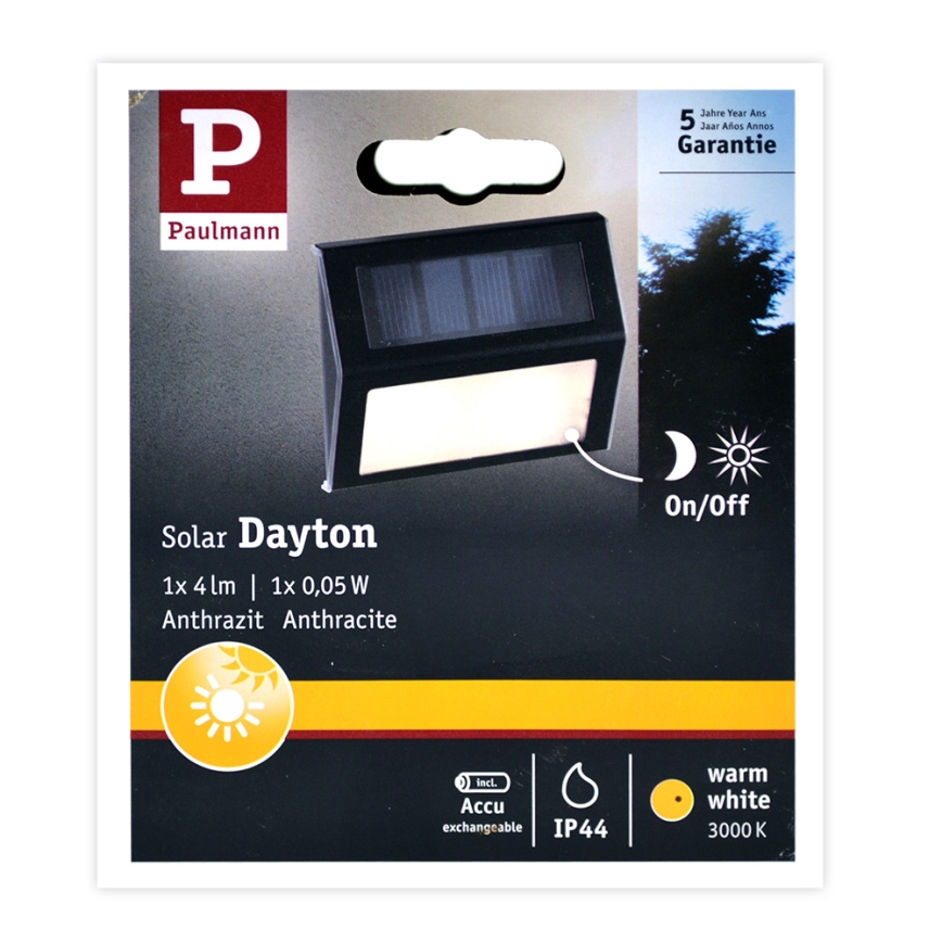 Paulmann 94234- LED/0,05W IP44 Ulkoaurinkovalo anturilla DAYTON 1,5V
