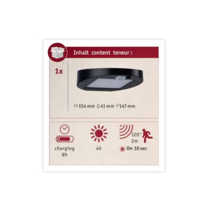 Paulmann 94246 - LED/1,2W IP44 Ulkoaurinkovalo anturilla RYSE 3,7V