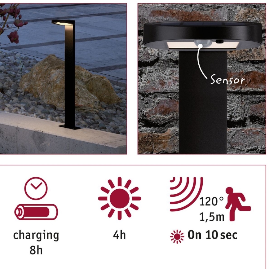 Paulmann 94249 - LED/1,2W IP44 Aurinkkennovalo ulkokäyttöön anturilla RYSE 3,7V