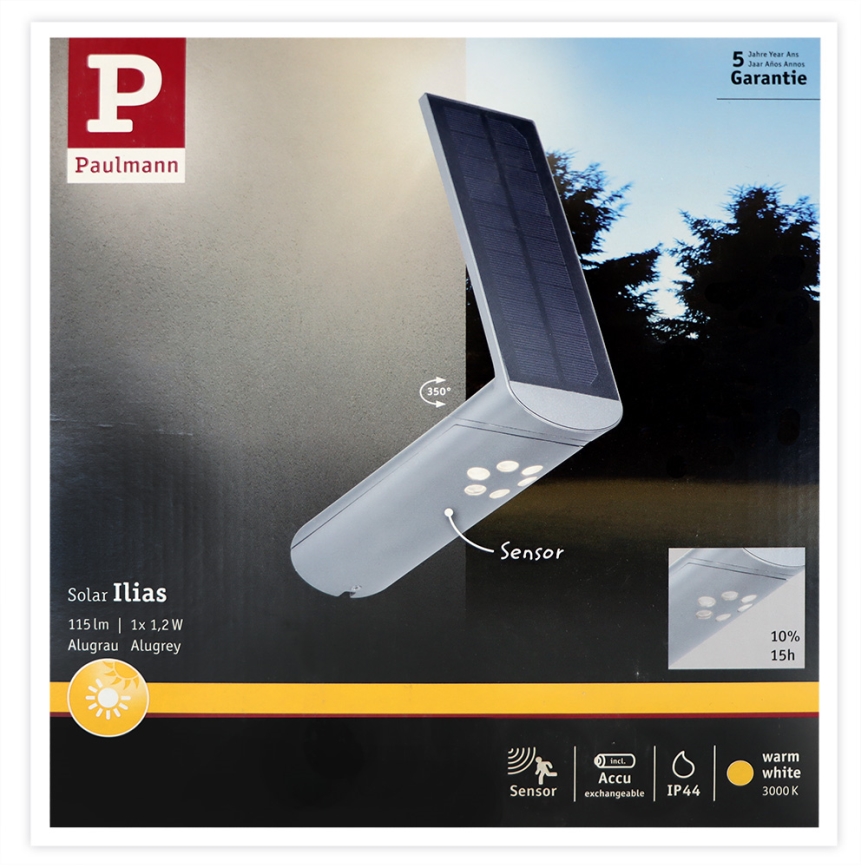 Paulmann 94261 - LED/1,2W IP44 LED-aurinkovalo liiketunnistimella ILIAS 3,7V
