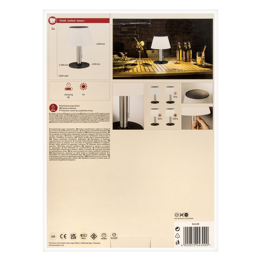 Paulmann 94309 - LED/0,8W IP44 Himmennettävä aurinkokennolamppu LILLESOL 3,7V