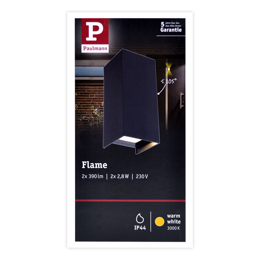 Paulmann 94326 - 2xLED/2,8W IP44 Ulkoseinävalaisin FLAME 230V