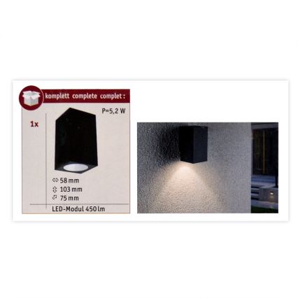 Paulmann 94327 - LED/3,8W IP44 Ulkoseinävalaisin FLAME 230V antrasiitti