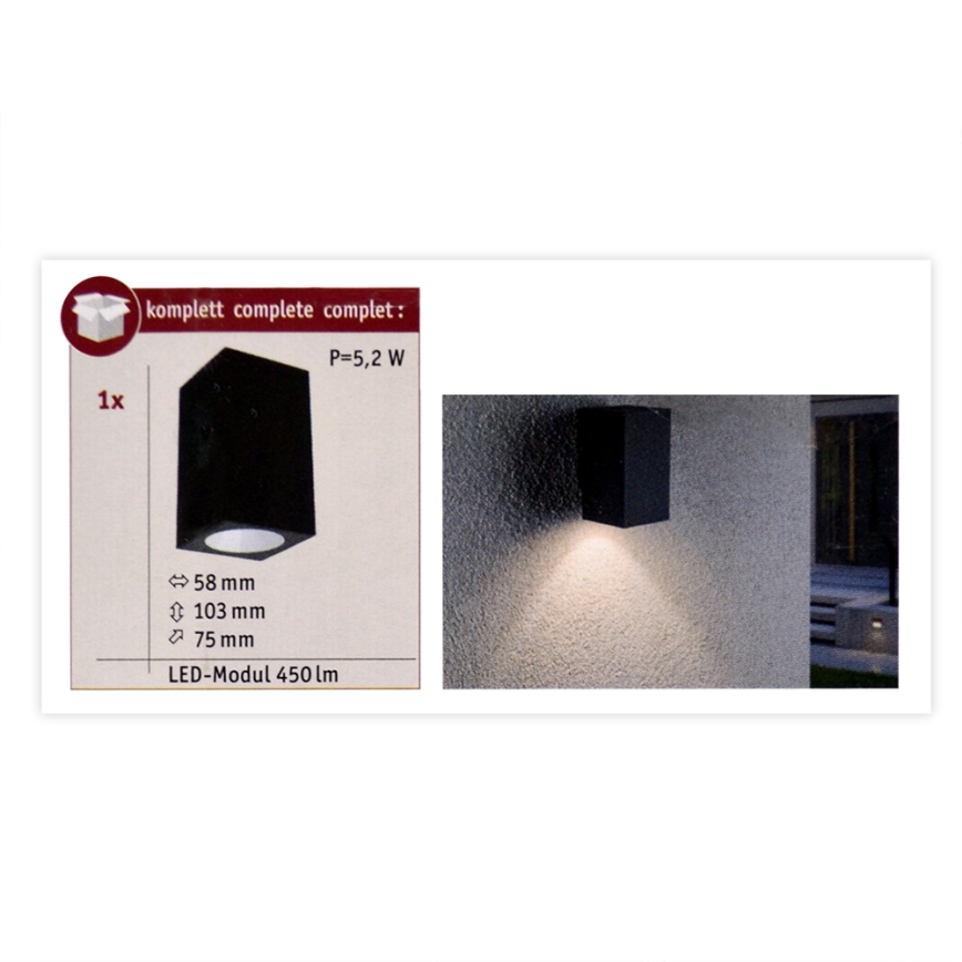 Paulmann 94327 - LED/3,8W IP44 Ulkoseinävalaisin FLAME 230V antrasiitti