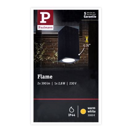 Paulmann 94328 - 2xLED/2,8W IP44 Ulkoseinävalaisin FLAME 230V antrasiitti