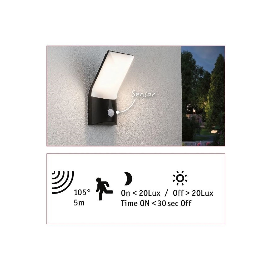 Paulmann 94402 - LED/10W IP44 Ulkovalo anturilla ADYA 230V