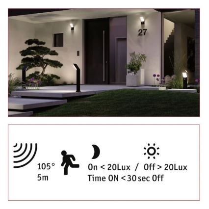 Paulmann 94403 - LED/10W IP44 Ulkovalaisin anturilla ADYA 230V
